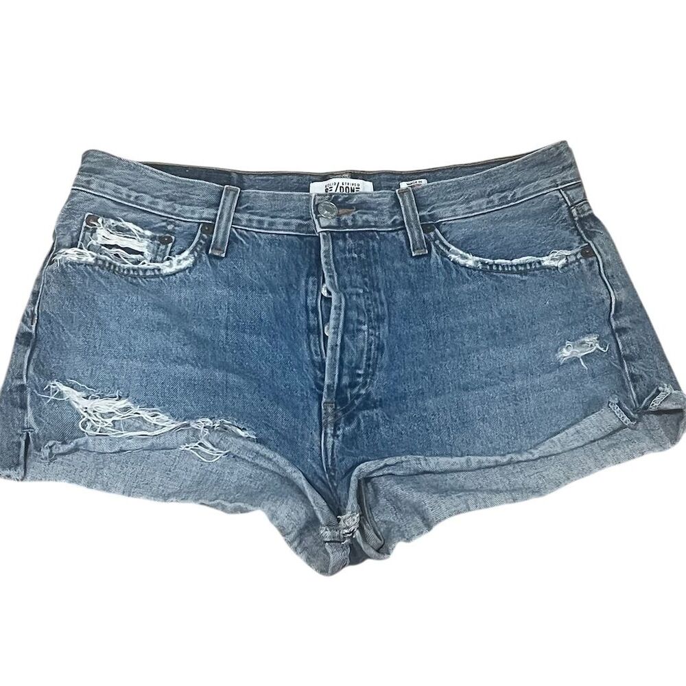 RE/DONE Women's High Rise Distressed Denim Shorts Blue Size 29